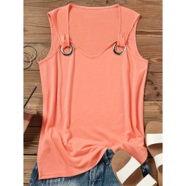 Solid Crew Neck Tank Top, Casual Sleeveless Tank Top For Summer, Women's Clothing