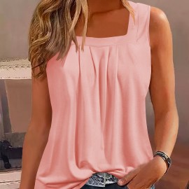 Square Neck Tank Top, Loose Casual Top For Summer & Spring, Women's Clothing
