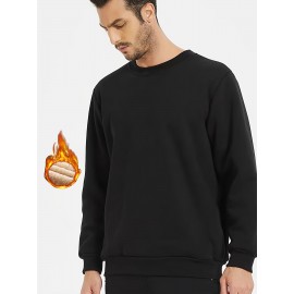 Men's Fleece Lined Crew Neck Sweatshirt For Men Solid Sweatshirts For Winter Fall Long Sleeve Tops