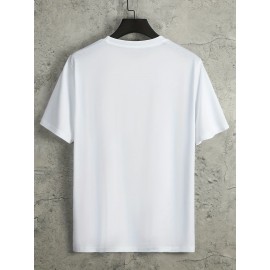 Sketch Style Palm Tree Pattern Top Casual Mid Stretch Short Sleeve Crew Neck Graphic T-shirt, Men's Tee For Summer Outdoor