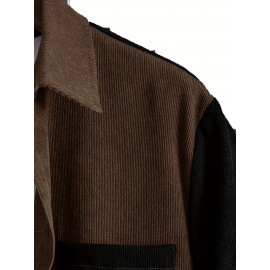 Men's Trendy Splicing Casual Short Sleeve Shirt With Chest Pocket, Men's Shirt For Summer Vacation Resort, Tops For Men, Gift For Men