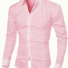 Men's Casual Button Up Contrast Color Long Sleeve Shirt, Men's Clothes For Spring Summer Autumn, Tops For Men