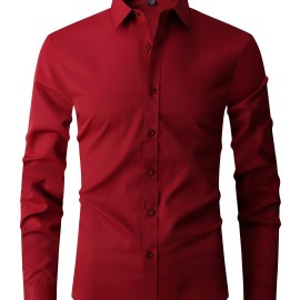 Classic Design Shirt, Men's Semi-formal Button Up Lapel Long Sleeve Shirt For Spring Summer Business
